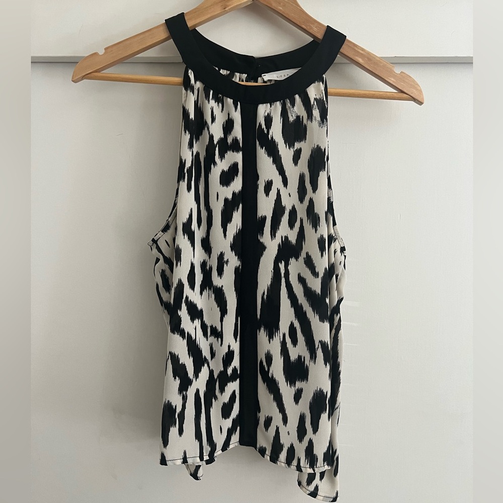 Black and white open back blouse - size M